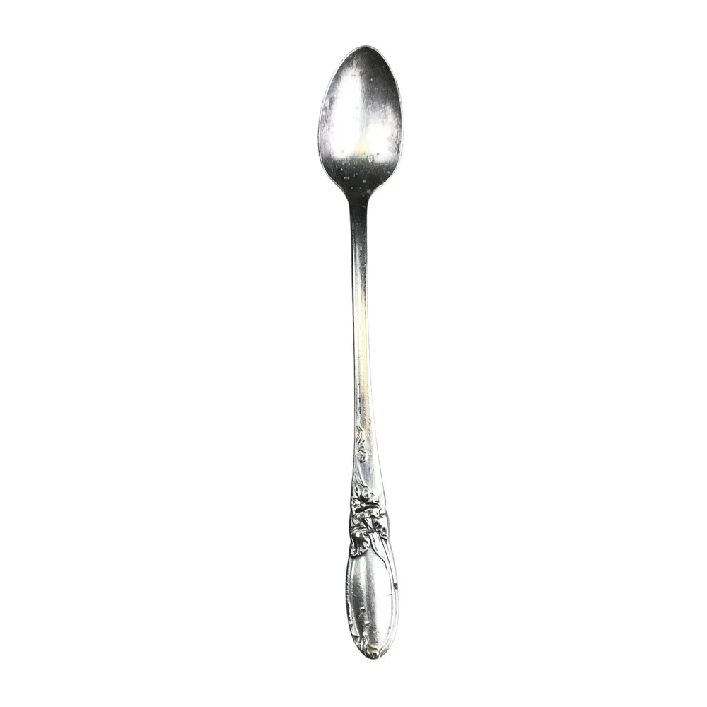 Vintage Silver Plated Iced Tea Spoon Floral‎ Handle Collectible Flatware B20Q